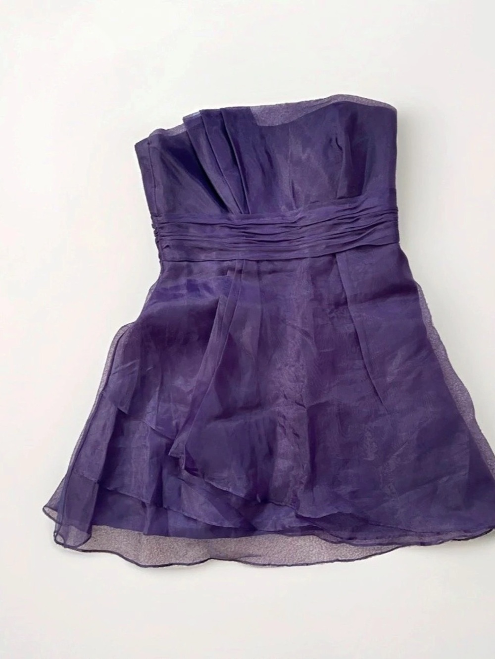 David's Bridal Strapless Organza Tiered Ruffle Cocktail Dress Purple Size 14
